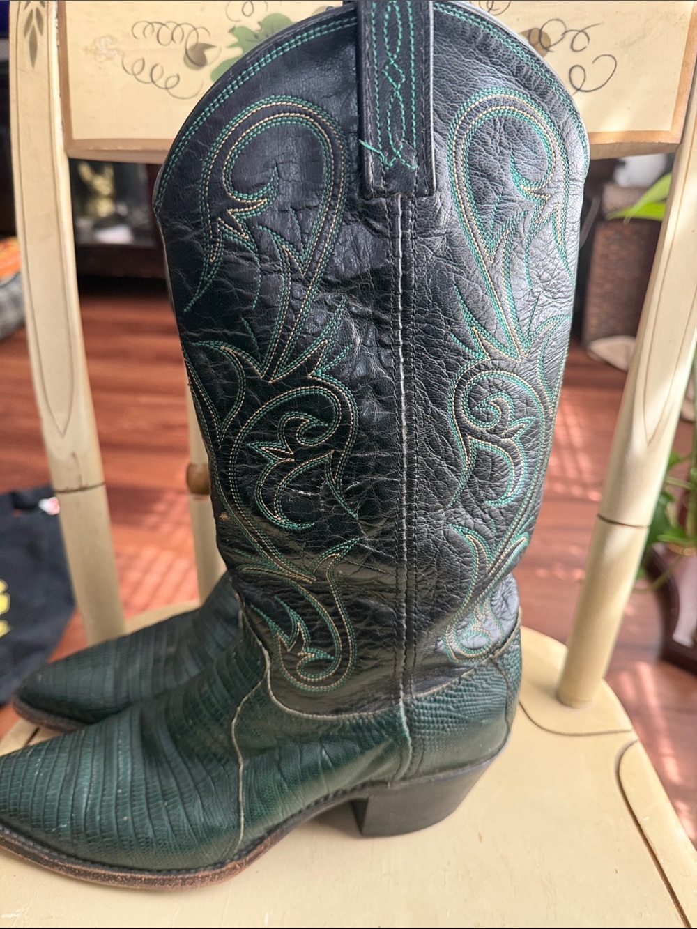 Dan Post Black and Teal Leather Western Heeled Boots